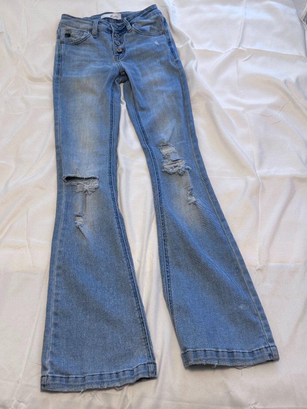 KanCan Light Wash Distressed 4-Button Flare Jeans SIZE 25